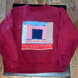Vintage Upcycled Quilt Block Crewneck Sweatshirt in Maroon